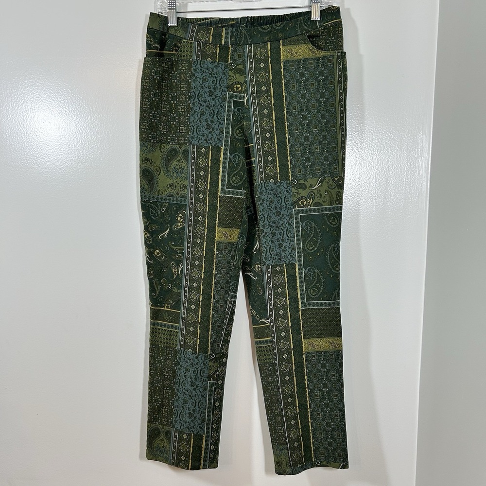 Isaac Mizrahi Live Size 12 Women's Green Floral Pants Paisley Boho Chic